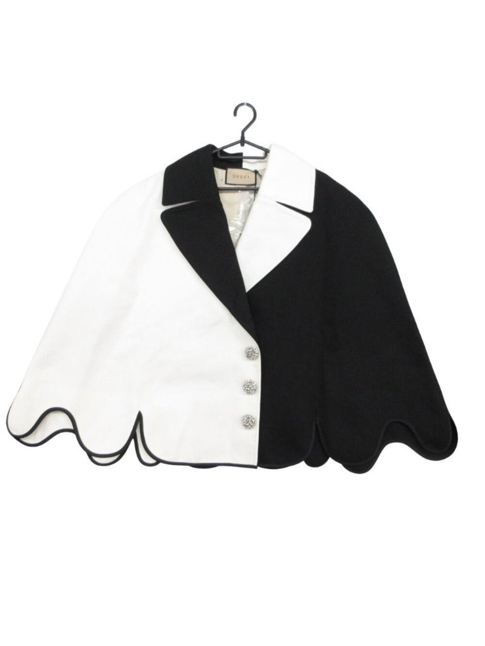 Gucci Poncho Cape Bicolor Coat Bijou Button Black White